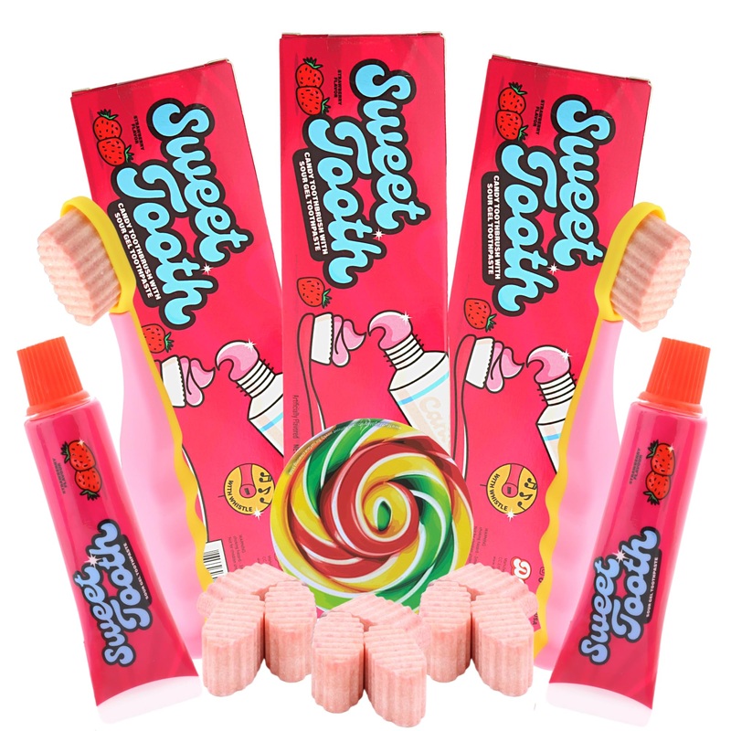 Edible Sour Toothbrush And Toothpaste, Fruit Flavored Gel With Hard Candies, Unique Noisemaking Candy, 1.12 Ounces (Pack Of 3) (