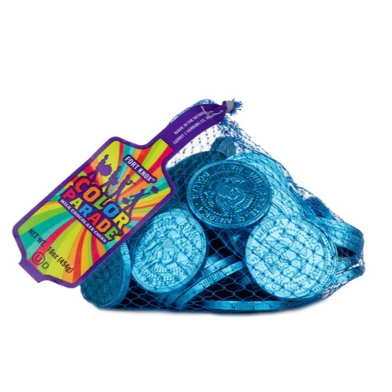 Fort Knox Caribbean Blue Milk Chocolate Coins – 1 LB Mesh Bag