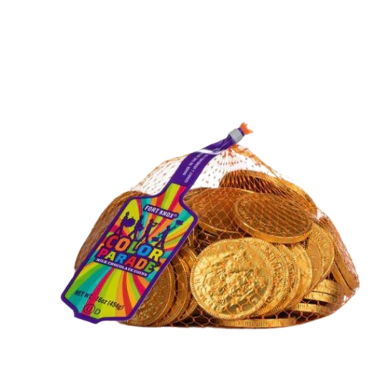 Fort Knox Gold Foil Milk Chocolate Coins – 1 lb. Mesh Bag