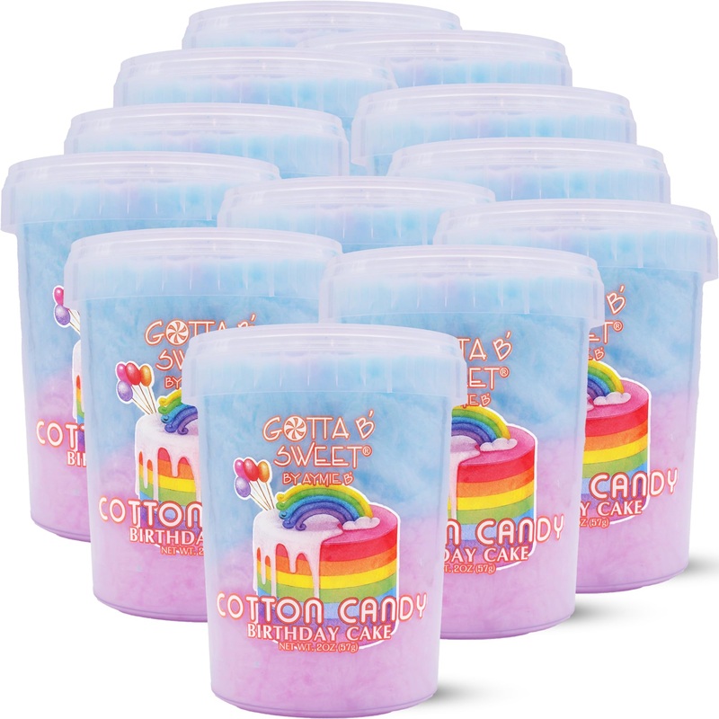 Gotta B Sweet Birthday Cake Flavored Cotton Candy – 2 Oz (Pack Of 12) – Blue, Pink And White – Bulk Birthday Party Treats For Ki
