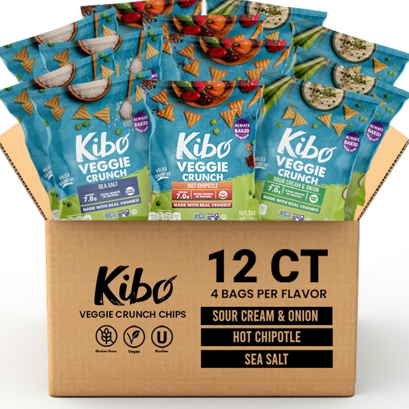 Kibo Veggie Chips Variety Pack – 7G Plant-Based Protein, Sea Salt, Hot Chipotle & Sour Cream & Onion – Gluten & Dairy-Free, Vega