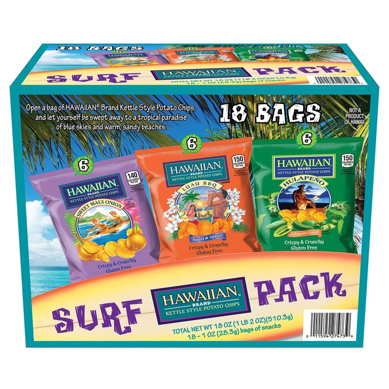 KILAUEA FIRE Hawaiian Kettle Style Potato Chips Variety Pack – 18 Single-Serve Bags (Sweet Maui Onion, Luau BBQ, Hulape?) – Gluten-Free