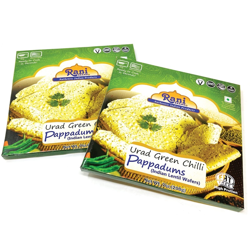 Rani Pappadums (Indian Lentil Wafer Snack) Green Chilli Papad 7Oz (200G) Approximately 15Pc, 7 Inches, Pack Of 2 ~ All Natural |