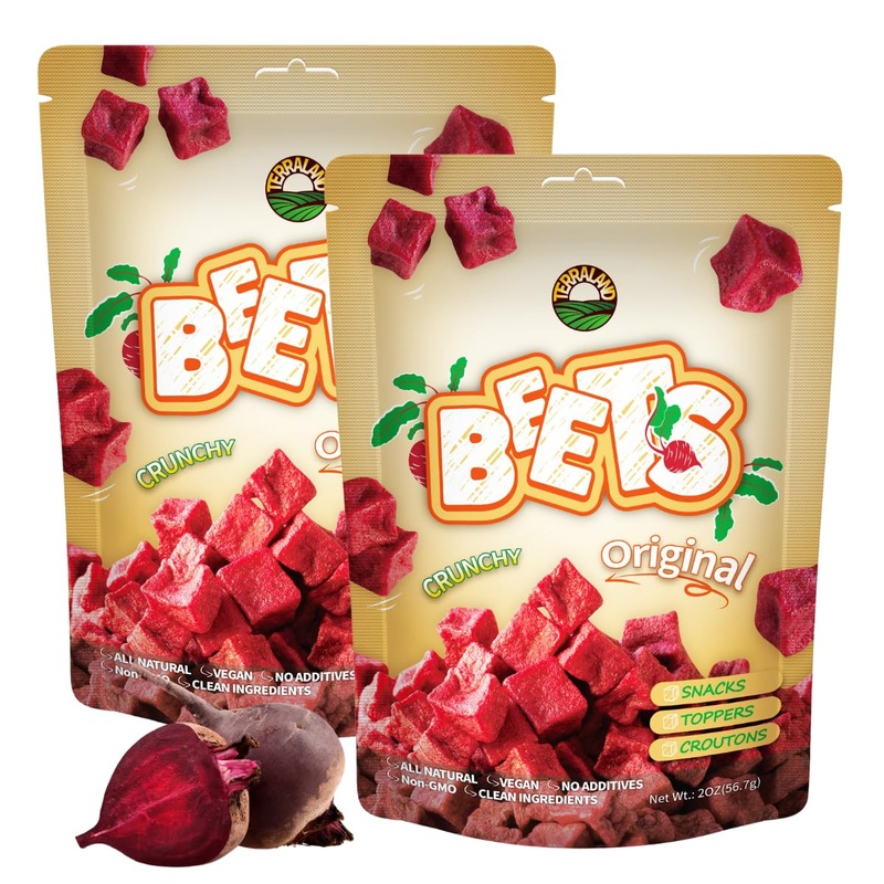 Terraland Beets Crispy Cubes-Original, Crispy & Crunch, Vegan, Idea For Snacking Or Pairing With Salad And Cereal 2Oz Bag – Pack
