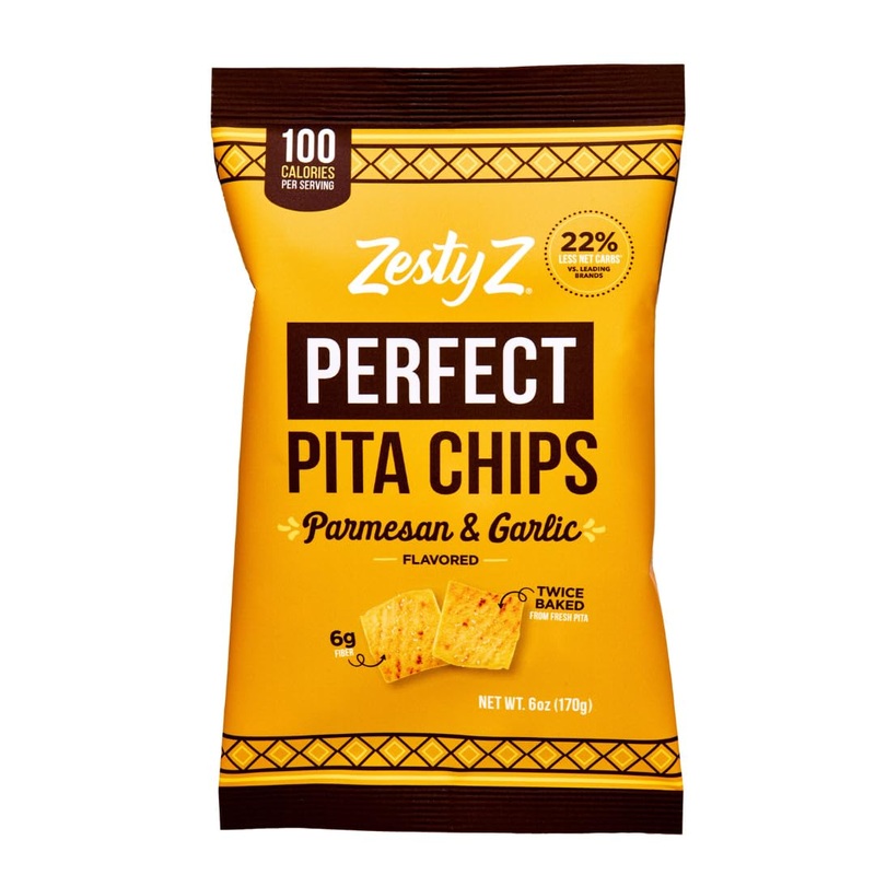 Zesty Z – High Fiber Pita Chip – Parmesan Garlic – High Fiber Snacks, 100 Calories Per Serving, Lower In Carbs – Healthy Snacks