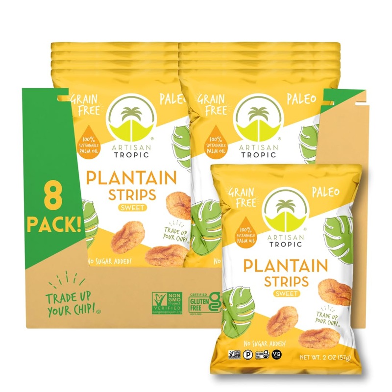 Artisan Tropic Plantain Strips Naturally Sweet – 8 Pack, 2Oz – Vegan, Paleo, Gluten Free Chips – Individual Bags Healthy Snacks