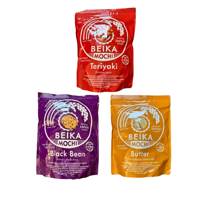 Beika Mochi | Crispy Rice Crackers | Butter, Teriyaki And Black Bean Bundle