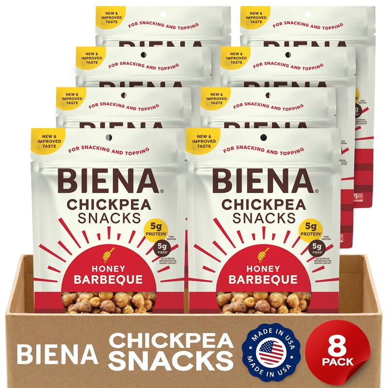 Biena Chickpea Snacks – Crunchy Roasted Chickpeas – High Fiber Protein Snacks For Adults And Kids – 8-Pack, 5 Ounce – Barbecue