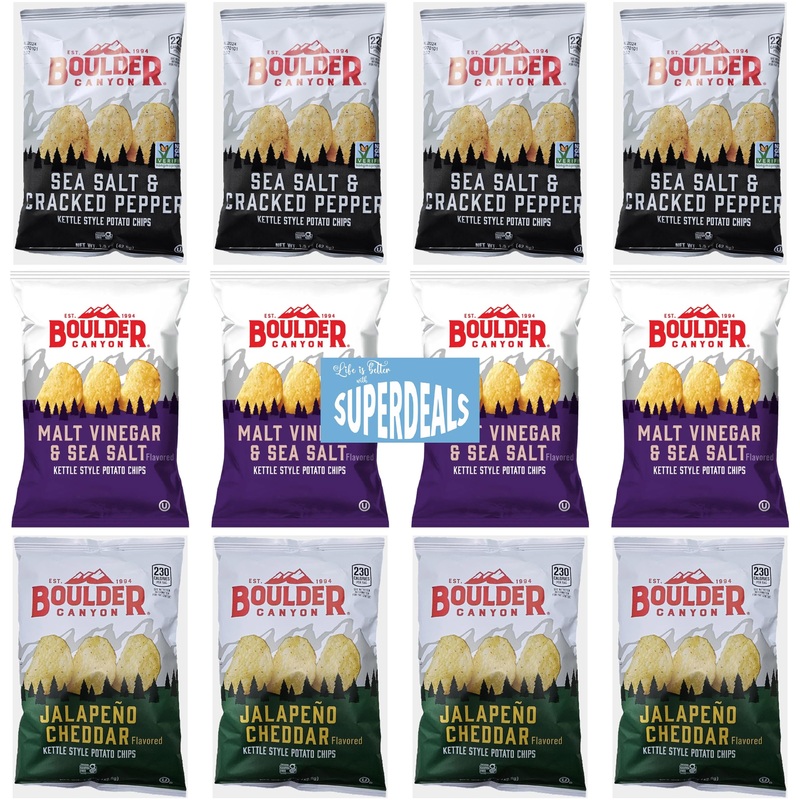 Boulder Canyon | Variety 3 Flavors 12 Pack | 4 Sea Salt & Cracked Pepper, 4 Malt Vinegar & Sea Salt, 4 Jalapeno Cheddar | Kettle