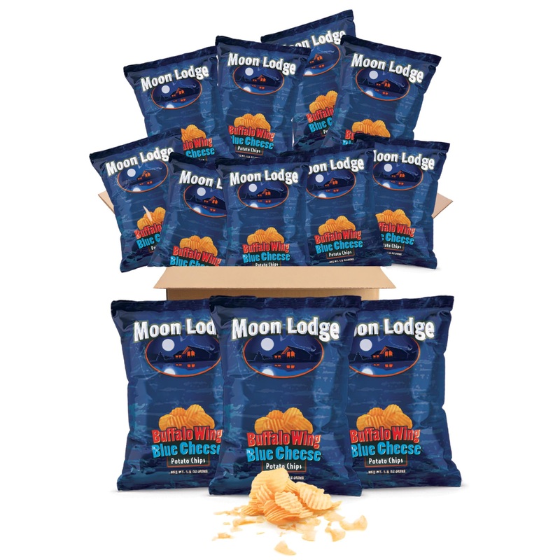 BraveGoods Moon Lodge Buffalo Wings Potato Chips Kosher & Halal Snacks, 12 Pack (1.5 Oz Bags) for Parties & Movie Nights