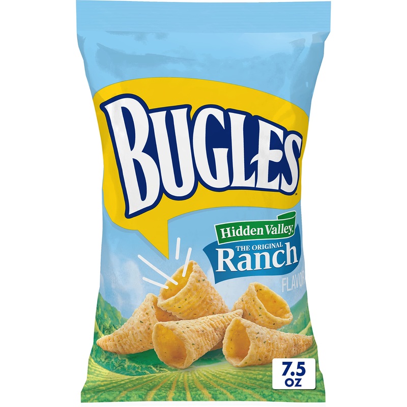 Bugles Crispy Corn Snacks, Hidden Valley Ranch Flavor, Snack Bag, 7.5 Oz