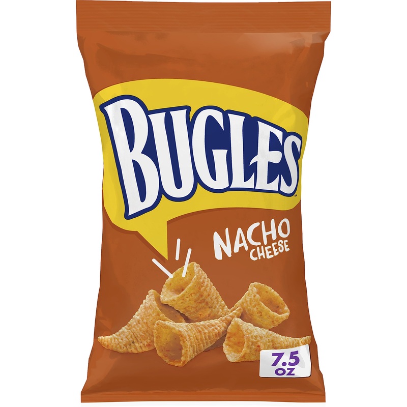 Bugles Nacho Cheese Crispy Corn Snacks, Snack Bag, 7.5 Oz