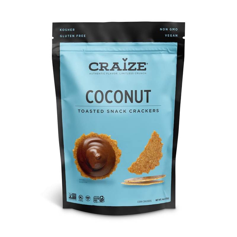 Craize Coconut Crisps | Gluten Free, Vegan, Kosher, Toasted Corn Crackers | 4 Oz Each