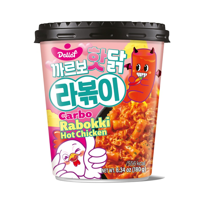 Delief Rabokki Hot Chicken Carbo Flavor 180G/6.34Oz – Pack Of 1, Korean Street Food, Ramen Noodle And Tteokbokki Rice Cake Combi