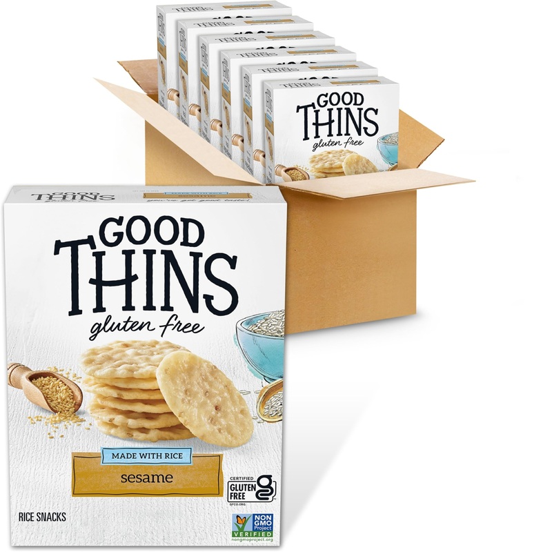 Good Thins Sesame Rice Snacks Gluten Free Crackers, Bulk Snack Crackers, 6-3.5 Oz Boxes