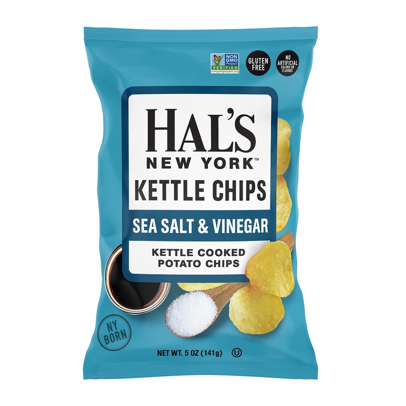 Hal’S New York Kettle Cooked Potato Chips, Gluten Free, Sea Salt & Vinegar, 5 Oz Bag (Pack Of 6)