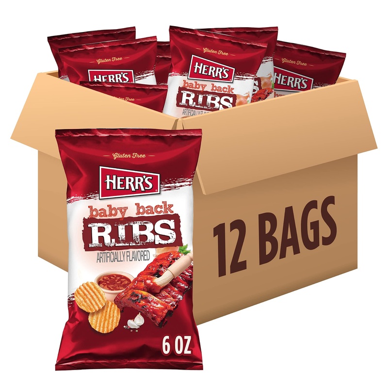 Herrs Baby Back Ribs Potato Chips, 6 Oz Bag, Gluten Free Snacks, Bold Bbq Flavor