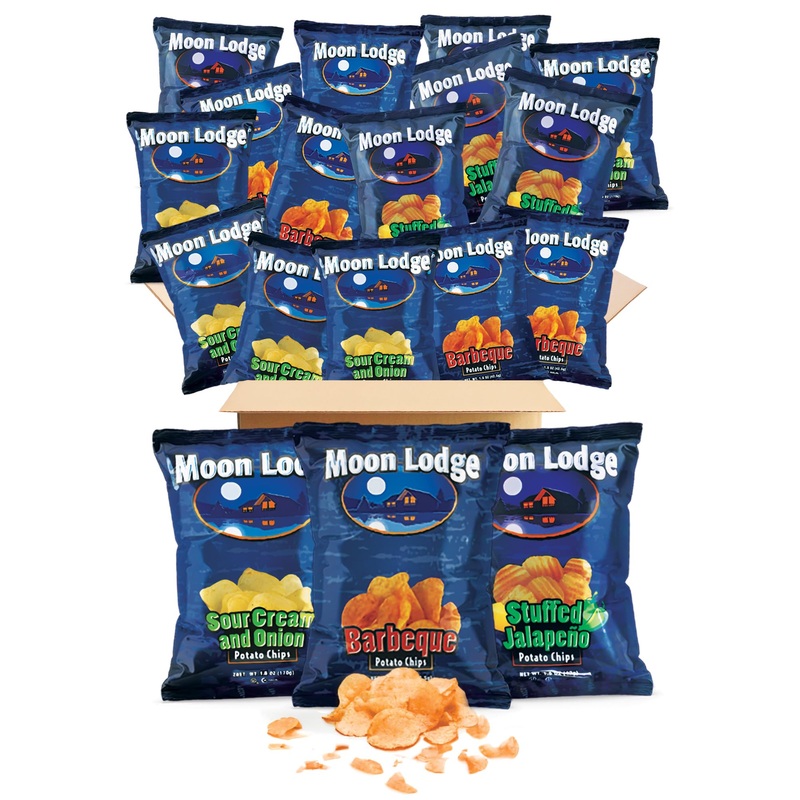 Moon Lodge Chips Variety Pack – 18 Bold Flavored Potato Chips – Barbeque, Stuffed Jalapeo, Sour Cream & Onion – Kosher & Halal S