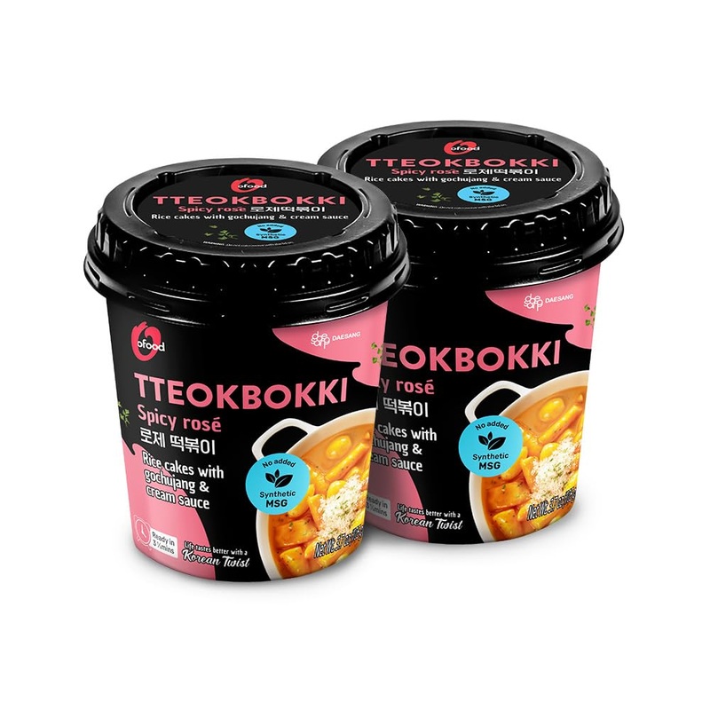 O’Food Rose Cup Tteokbokki Pack Of 2, Spicy Carbonara Korean Rice Cake Snack, Authentic Street Food, Microwaveable & Instant, No