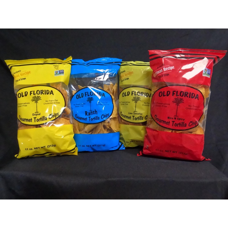 Old Florida Gourmet Tortilla Chips – Variety Pack Of Four (4) – Includes Original, Lime Sensation, Nice & Spicy, And Ranch Torti