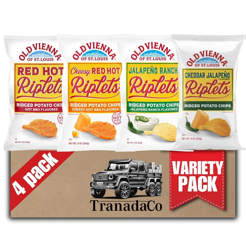 Old Vienna Of St. Louis Ridged Potato Chips 9Oz Bags Spicy Variety (4 Pack) Snack Box By Tranadaco