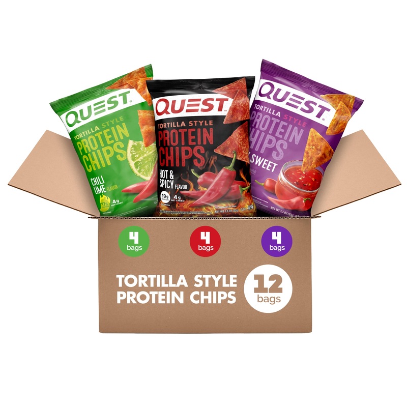 Quest Nutrition Tortilla Style Protein Chips, Spicy Variety Pack, Chili Lime, Hot & Spicy, & Spicy Sweet Chili, 12 Count (3 Each