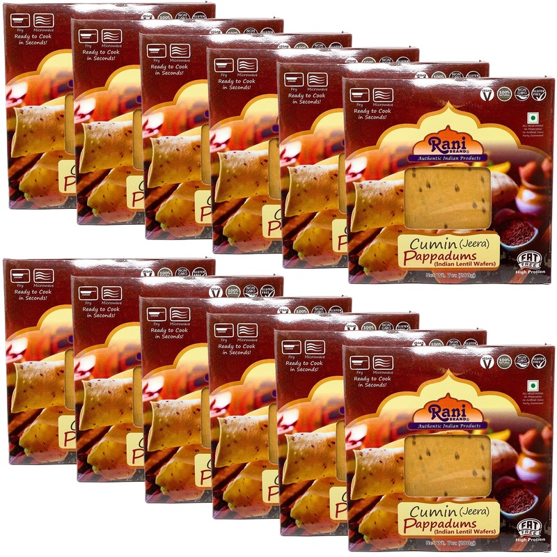 Rani Pappadums (Indian Lentil Wafer Snack) Jeera (Cumin) Papad 7Oz (200G) Approximately 15Pc, 7 Inches, Pack Of 12 ~ All Natural