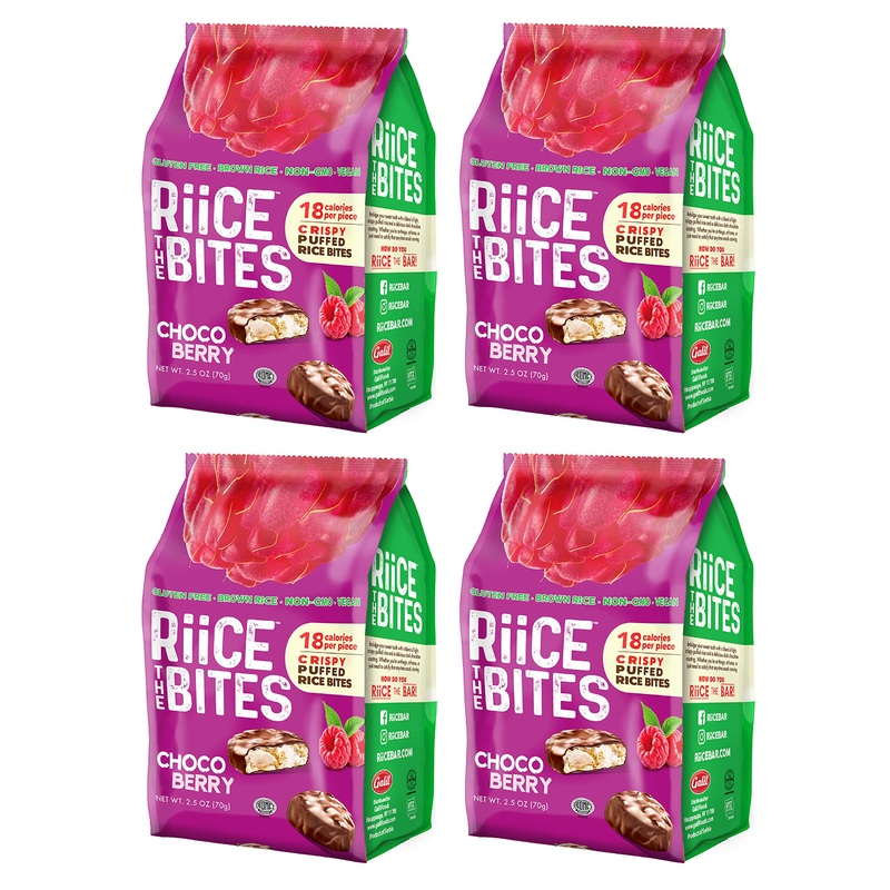 Riice The Bites Puffed Brown Rice Bites Pack Of 4 – Kosher, Vegan, Non-Gmo, Chocolate Coated Gluten-Free, Nut-Free Snack Bites –