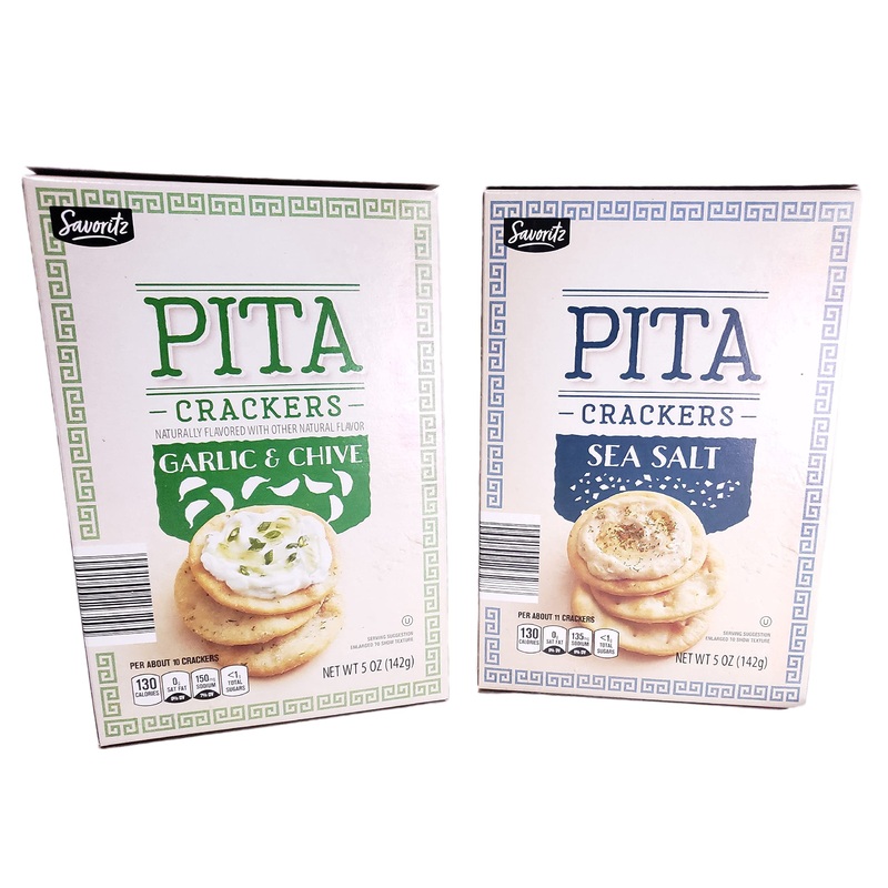 Savoritz Pita Crackers Sea Salt And Garlic & Chive 5Oz 142G (Two Boxes)