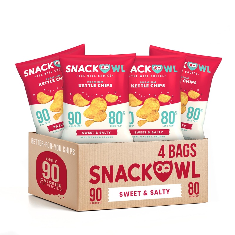 Snack Owl Low Calorie Chips – 4, 5Oz Bags Of Vegan, Plant-Based, Gluten Free Chips – Low Fat, Low Salt Potato Chips (Sweet & Sal