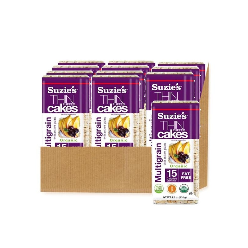 Suzie’S Organic Multigrain Rice Cake Thins|Pack Of 12|Usda Organic, Non-Gmo, Fat-Free, Sugar-Free, Gluten-Free|Low-Calorie Snack