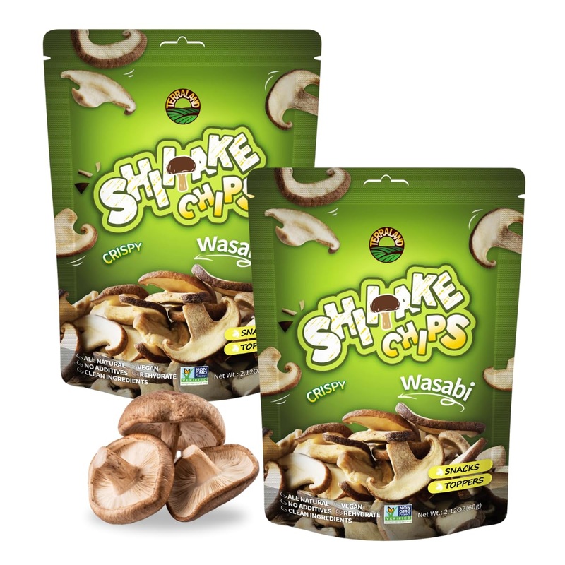 Terraland Shiitake Chips – Wasabi, Crispy & Crunch Mushroom Snack, Non Gmo, Idea As A Standalone Snack, Topping For Salads And S
