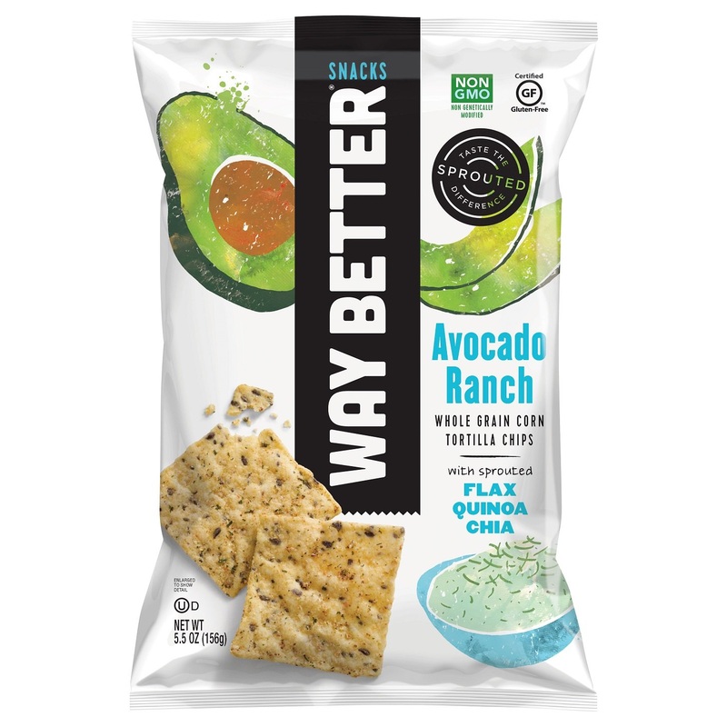 Way Better Snacks Sprouted Gluten Free Whole Grain Corn Tortilla Chips, Avocado Ranch, 4 Count