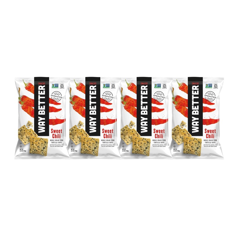 Way Better Snacks Sprouted Gluten Free Whole Grain Corn Tortilla Chips, So Sweet Chili, 4 Count