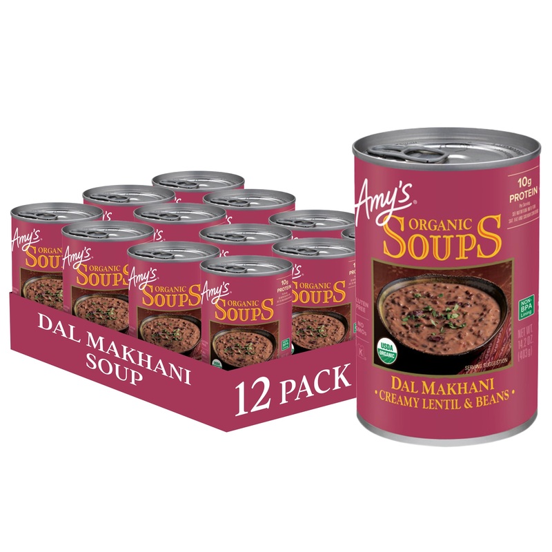 Amy’S Dal Makhani Creamy Lentil & Beans Soup, Kosher, Usda Certified Organic, Gluten Free & Non-Gmo, 14.2 Ounce (Pack Of 12)
