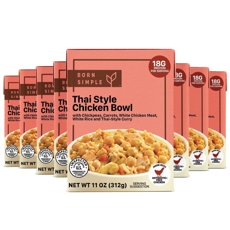 Born Simple Prepared Meals – Ready To Eat Thai Style Chicken Bowl | 18G Protein | 11 Oz (Pack Of 8)