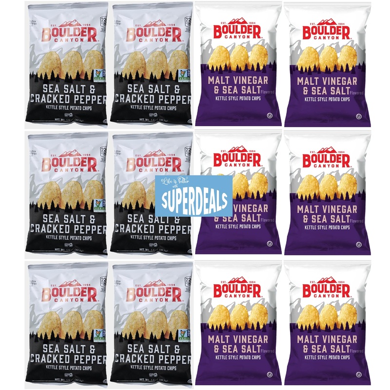 Boulder Canyon |Variety 12 Pack | 6 Sea Salt & Cracked Pepper, 6 Malt Vinegar & Sea Salt | Kettle Style Potato Chips| 1.5 Ounce