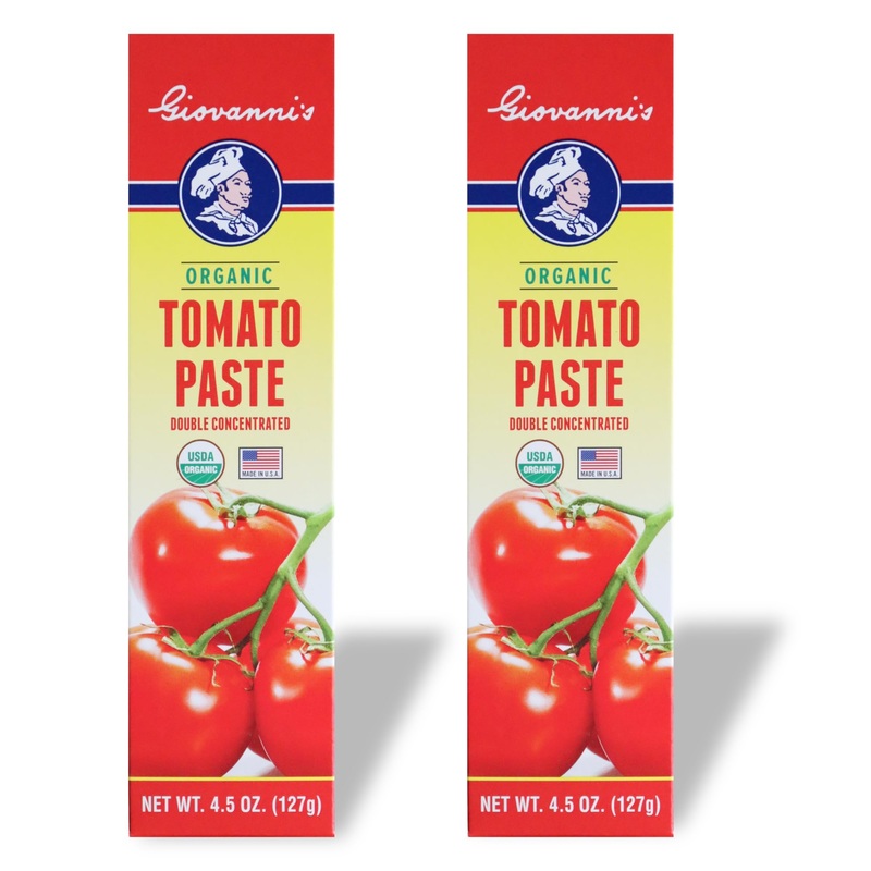 Giovannis Organic Double Concentrated Tomato Paste – 2 Pack (4.5 Oz Tubes) | Made In The Usa With Vine-Ripened California Tomato