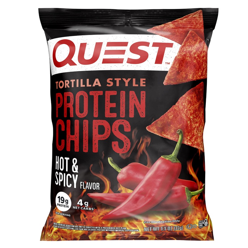 Quest Nutrition Tortilla Style Protein Chips, Hot & Spicy, 19G Of Protein, 4G Net Carbs, Gluten Free, 1.1 Ounce (Pack Of 12)