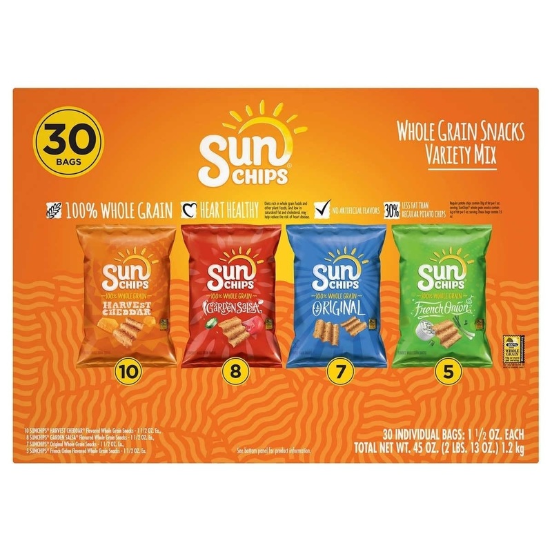 Sun Chips Whole Grain Snacks, Variety Pack, 1.5 Oz, 30 Ct
