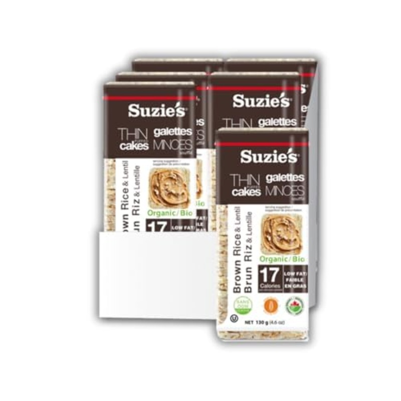 Suzie’S Organic Lentil & Brown Rice Cake Thins|6 Pack|Usda Organic, Non-Gmo, Fat-Free, Sugar-Free, Gluten-Free|Low-Calorie Snack