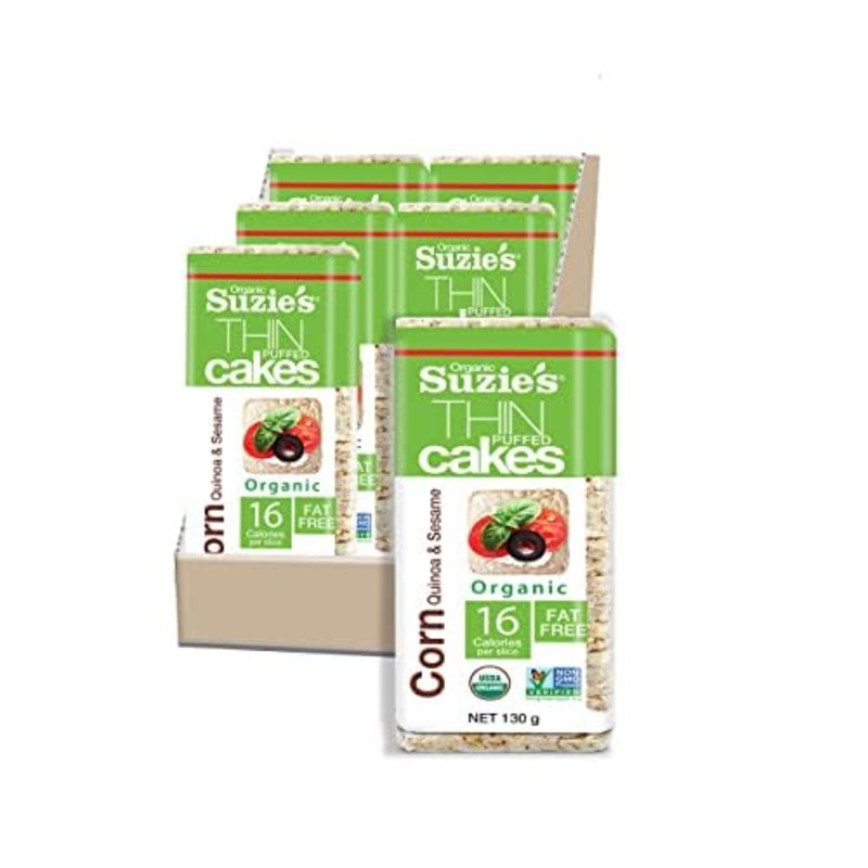 Suzie’S Organic Rice Cakes Thins|6 Pack|Corn Quinoa & Sesame|Usda Organic, Non-Gmo, Fat-Free, Sugar-Free, Gluten-Free|Low-Calori