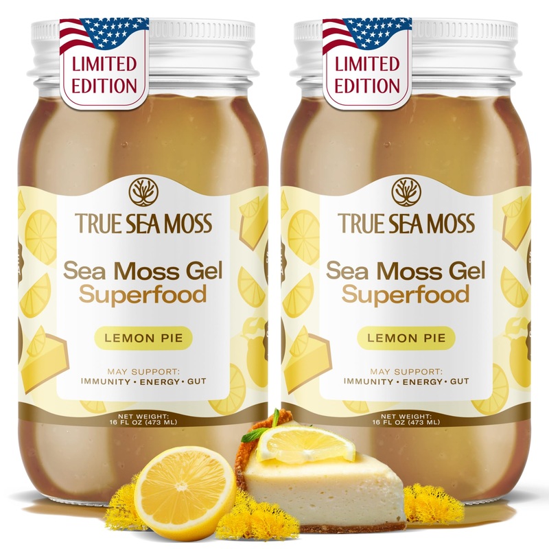 Trueseamoss Sea Moss Gel – Made In Usa – Wildcrafted Seamoss, Fresh Fruits & Sea Vegetables – Lemon Pie, Pack Of 2 (Labels May V