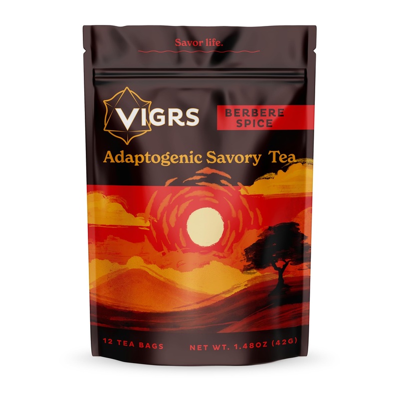 Vigrs Sipping Broth Adaptogenic Herbal Steep Sachets With Savory Seasonings, Berbere Spice Indian Flavor, Vegan, Keto, Gluten Fr
