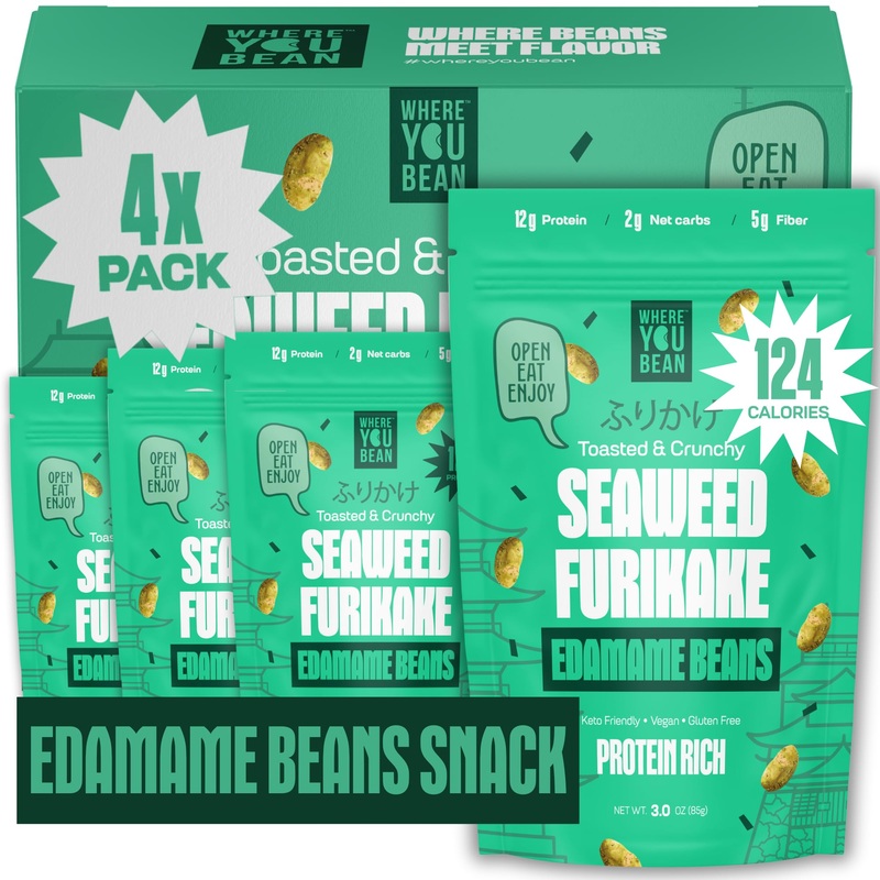 Where You Bean Edamame Beans Snack (Seaweed Furikake) – Crunchy And Dry Roasted Edamame Beans – High Protein Snacks, Keto And Ve