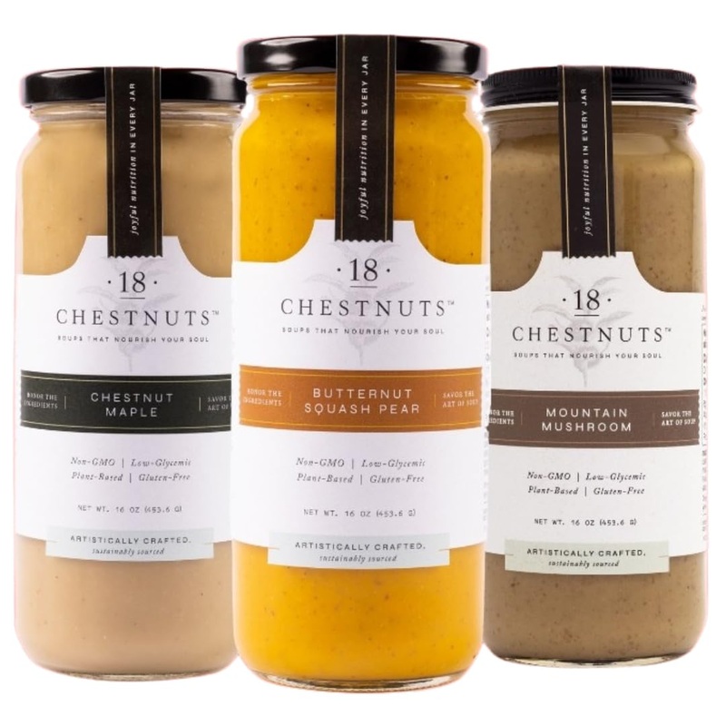 18 Chestnuts Plant Based Soup – Holiday Bundle Box: Butternut Squash Pear, Chestnut Maple, Mountain Mushroom Soup Bundle, Plant