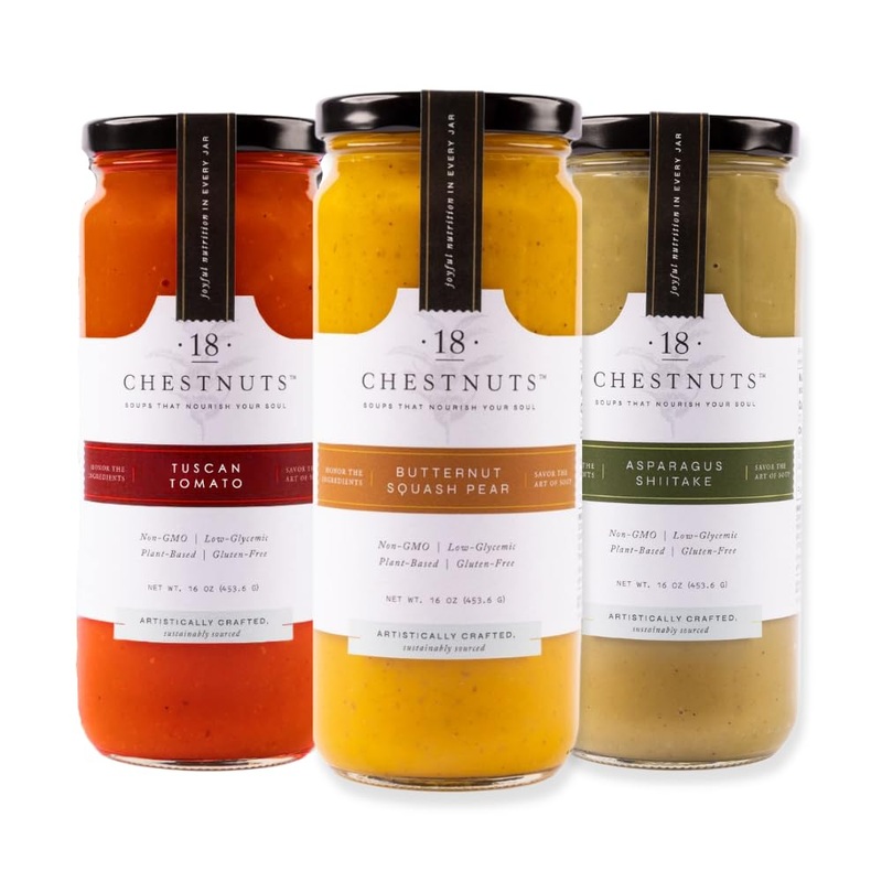 18 Chestnuts Plant Based Soup – Tuscan Tomato, Asparagus Shiitake, And Butternut Squash Pear Soup Bundle, Plant Based & Gluten F