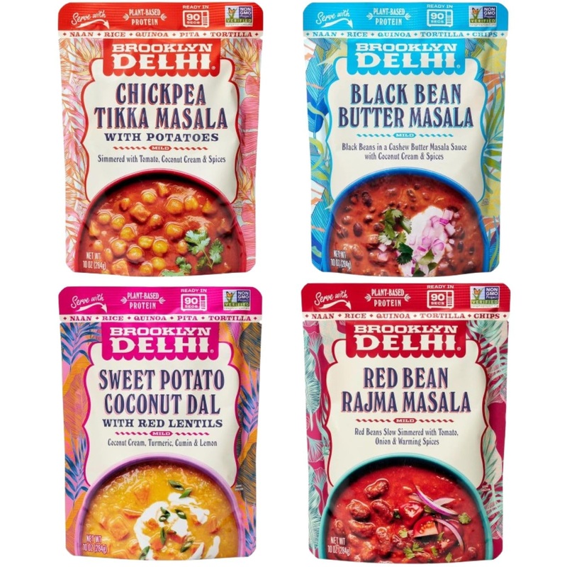 Brooklyn Delhi Variety Pack Pouches – Chickpea Tikka Masala, Black Bean Butter Masala, Sweet Potato Coconut Dal, And Red Bean Ra