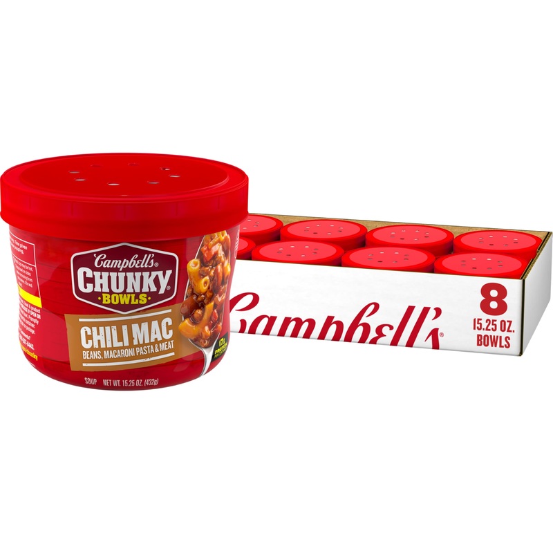 Campbell’S Chunky Soup, Chili Mac Soup, 15.25 Oz Microwavable Bowl (Case Of 8)