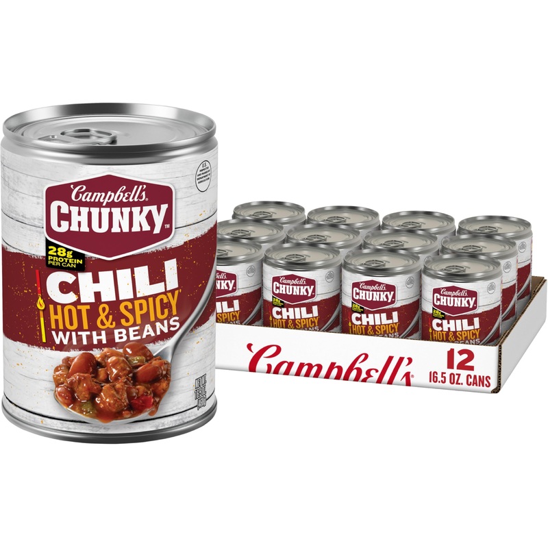 Campbells Chunky Hot And Spicy Chili With Beans, 16.5 Oz Can (12 Pack)